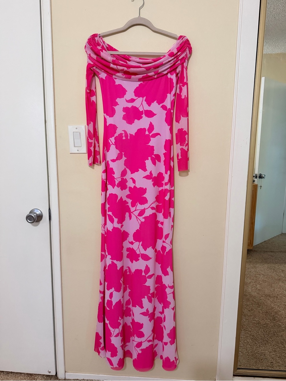 AFRM Pink Floral Off-the-Shoulder Maxi Dress